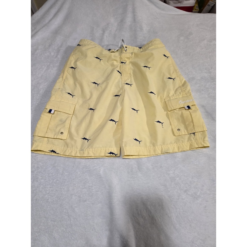 Cremieux Beach Wear Marlin Swim Trunks Size  L Mens Yellow Drawstring 3 Pocket